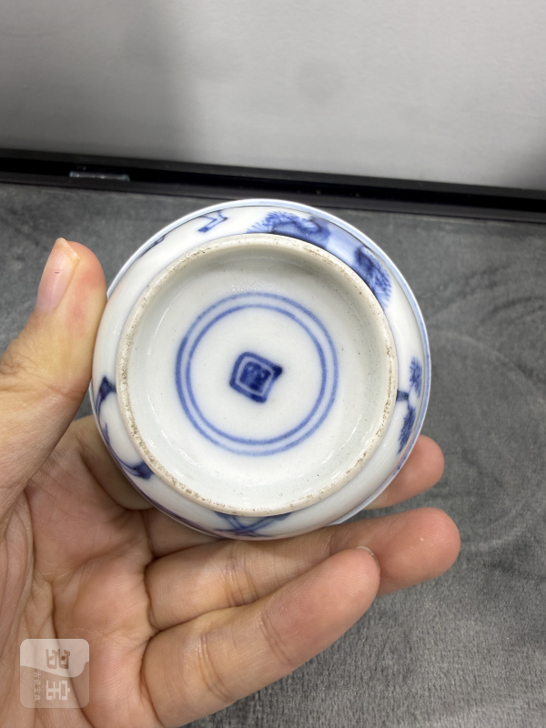 清康熙青花货郎图杯碟一套 - 图15